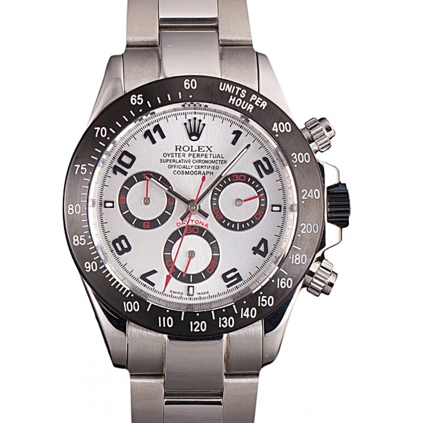 Aaa replica Steel Daytona Rolex Dial Black Enameled Silver Stainless 0615
